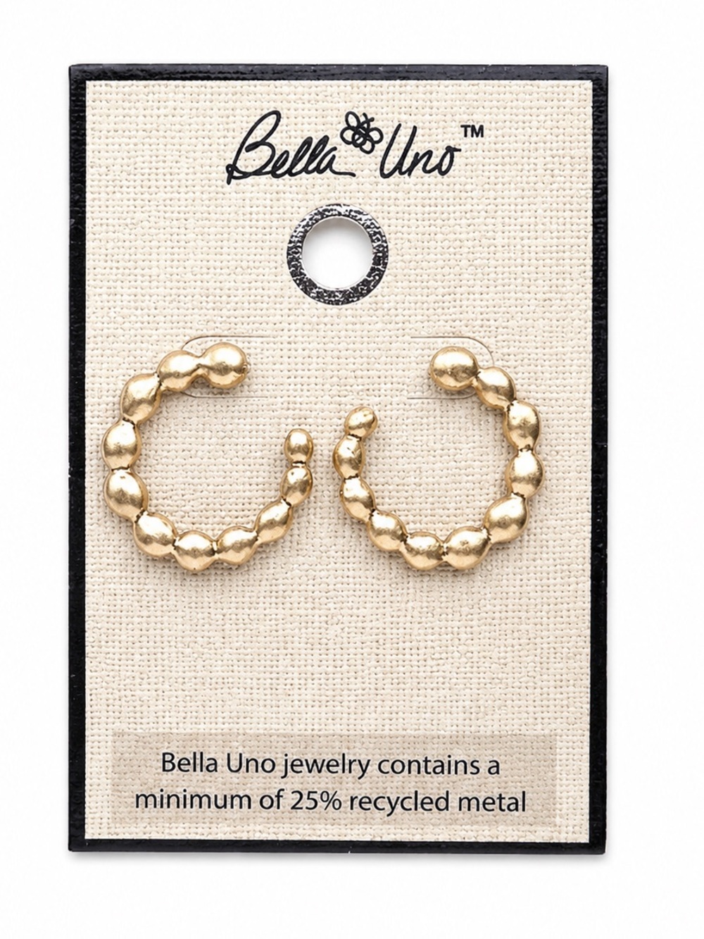 Bella Uno Gold Beaded Hoop Earrings - Polished Mini Hoops